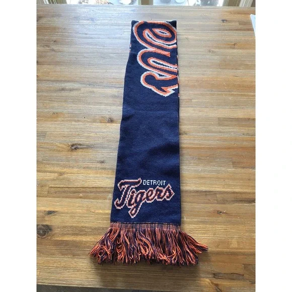 Detroit Tigers MLB Knit Scarf With Fringe 65in. Orange Blue - Picture 2 of 3